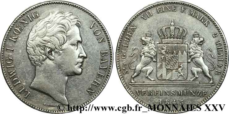 GERMANY - KINGDOM OF BAVARIA - LUDWIG I Double thaler ou 3 1/2 florins 1846 Münich XF 