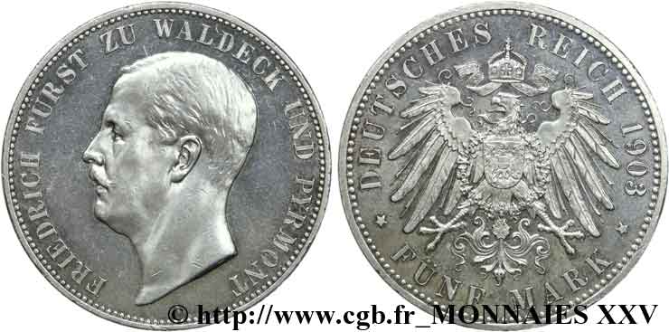 ALEMANIA - WALDECK-PYRMONT 5 marks 1903 Berlin EBC 