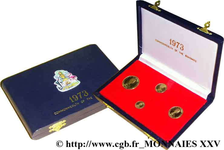 BAHAMAS - ÉLISABETH II Coffret de 4 pièces en or : 100 dollars, 50 dollars, 20 dollars et 10 dollars 1973 Paris fST 