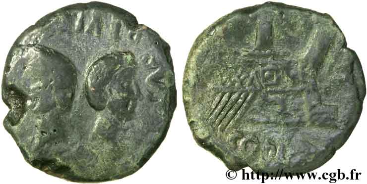 LUGDUNUM - LYONS - GULIO CAESAR e OCTAVIANO Dupondius “COPIA”, (GB, Æ 29) MB