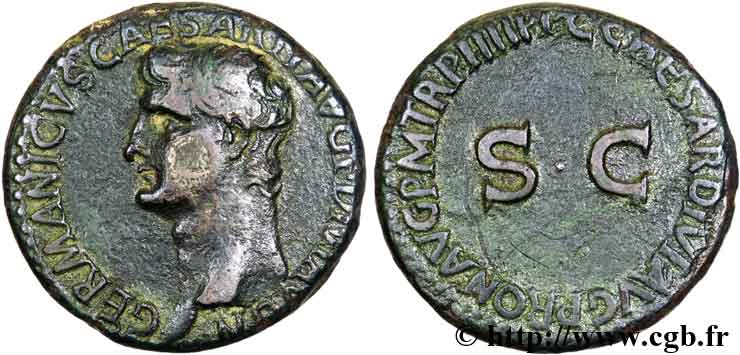 GERMANICO As, (MB, Æ 27), restitution de Caligula q.SPL