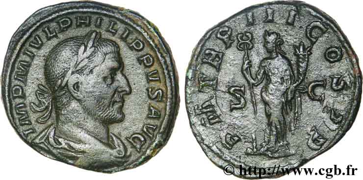 PHILIPPUS I. ARABS Sesterce, (GB, Æ 30) fVZ/SS