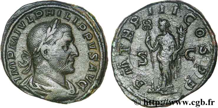 PHILIPPUS Sesterce, (GB, Æ 30) AU/XF