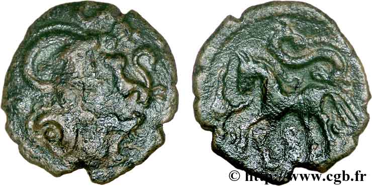 GALLIA BELGICA - BELLOVACI, Inciertas Bronze aux chevaux devant le visage BC/BC+