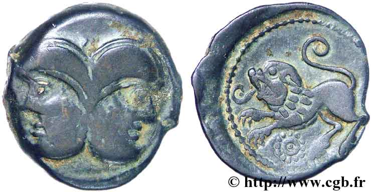 GALLIA BELGICA - SUESSIONES (Región de Soissons) Bronze à la tête janiforme, classe I BC/MBC