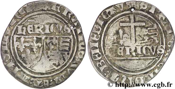 HENRY VI DE LANCASTRE - ROI DE FRANCE (1422-1453) - ROI D ANGLETERRE (1422-1461) et (1470-1471) Blanc aux écus 23/11/1422 Auxerre B+