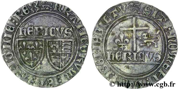HENRY VI DE LANCASTRE - ROI DE FRANCE (1422-1453) - ROI D ANGLETERRE (1422-1461) et (1470-1471) Blanc aux écus 23/11/1422 Rouen TTB+