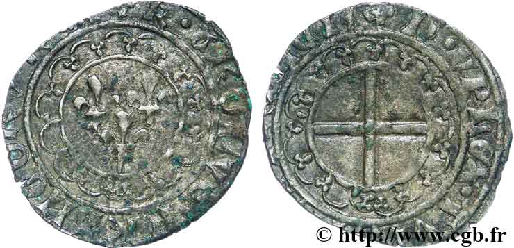 CHARLES VII LE VICTORIEUX Double tournois dentillé n.d. Troyes TTB