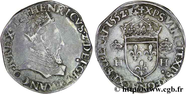 HENRI II Teston à la tête couronnée 1552 Lyon TTB