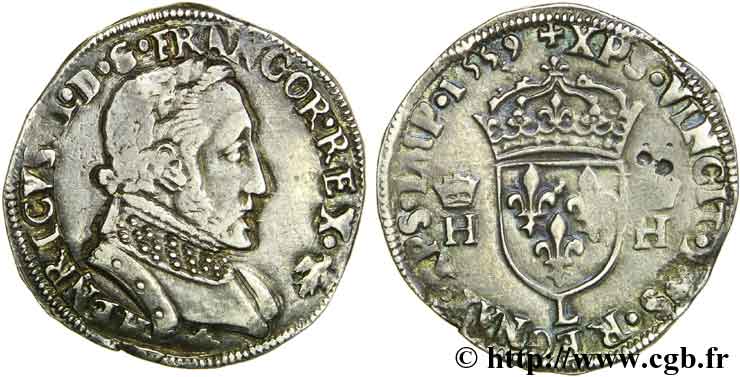 FRANCIS II. COINAGE AT THE NAME OF HENRY II Teston au buste lauré, 2e type 1559 Bayonne BB