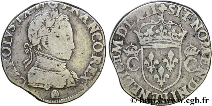 CHARLES IX Teston, 8e type, dit “morveux” 1562 Orléans VF