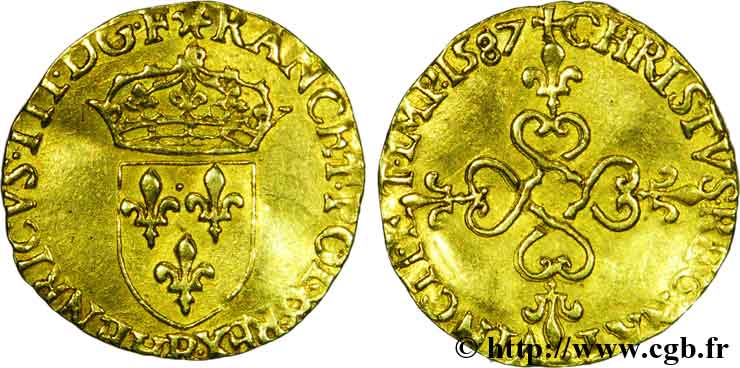 HENRY III Écu d or au soleil, 3e type 1587 Rouen XF