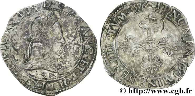 HENRI III Franc au col plat 1576 Rennes TB+/TTB