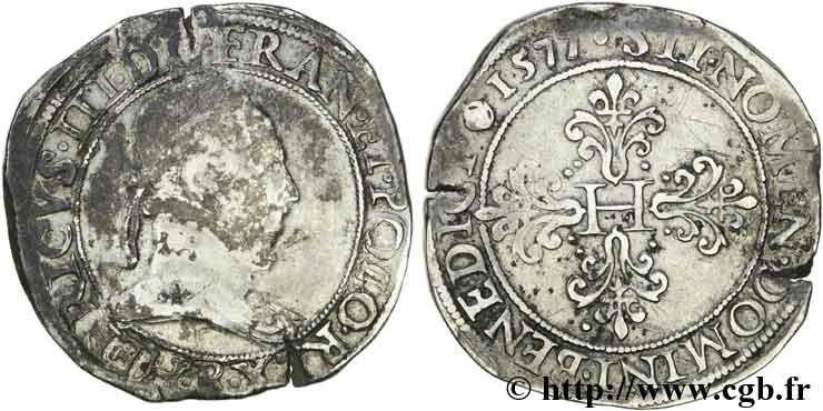 HENRI III Franc au col plat 1577 Rouen TB+/TTB