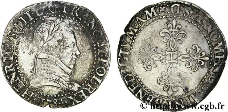 HENRY III Franc au col plat 1578 Lyon SS