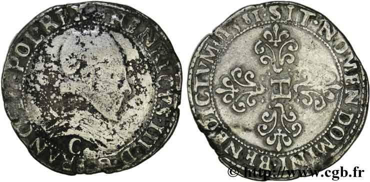 HENRI III Franc au col plat 1581 Saint-Lô TB/TTB