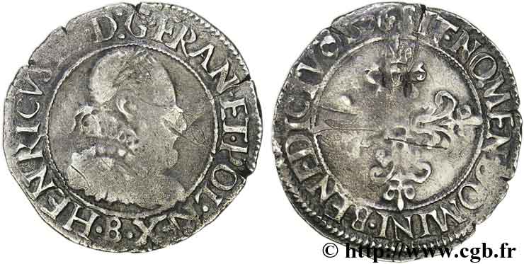 HENRY III Quart de franc au col fraisé 1576 Rouen q.BB
