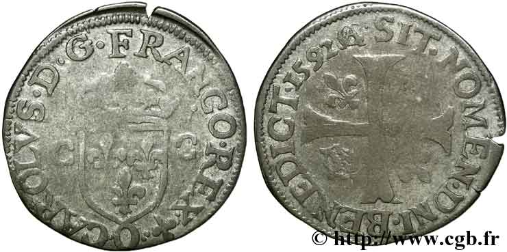 CHARLES X, CARDINAL OF BOURBON Douzain aux deux C, 2e type, avec omission du X 1592 Riom F
