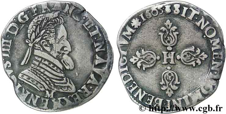 HENRI IV LE GRAND Demi-franc, type de Toulouse 1605 Toulouse TTB