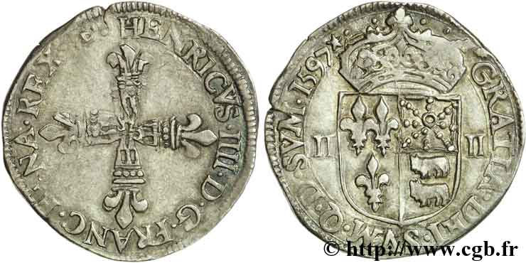 HENRY IV Quart d écu de Béarn 1597 Morlaàs q.SPL