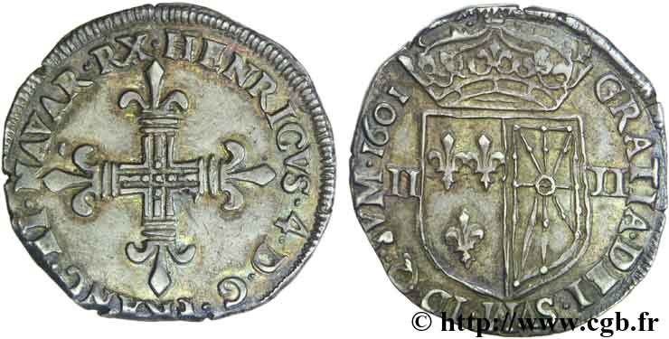 HENRY IV Quart d&nbsp;écu de Navarre 1601 Saint-Palais AU