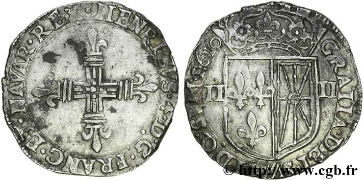 HENRY IV Quart d écu de Navarre 1610 Saint-Palais AU