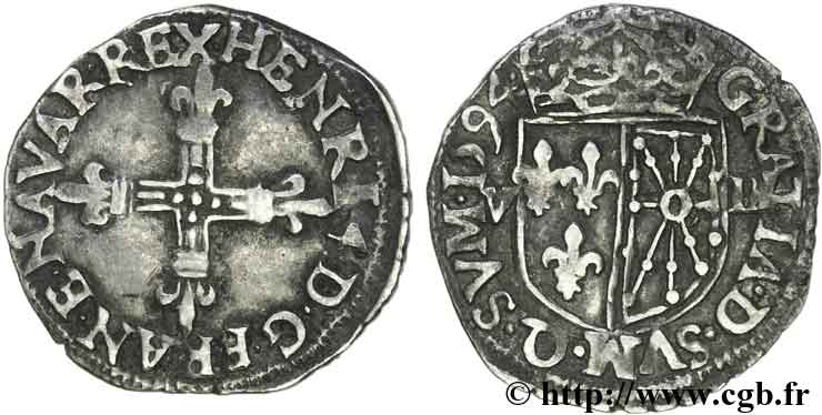 HENRI IV LE GRAND Huitième d écu de Navarre 1594 Saint-Palais TTB