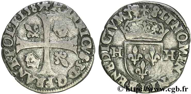HENRY III Douzain aux deux H, 4e type 1589 Bayonne q.BB