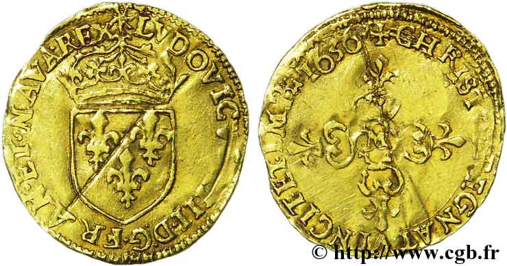 LOUIS XIII LE JUSTE Demi-écu d or au soleil, à la croix anillée fleurdelisée 1636 Toulouse TTB