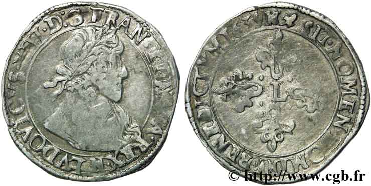 LOUIS XIII Demi-franc buste lauré au grand col rabattu 1639 Montpellier VF