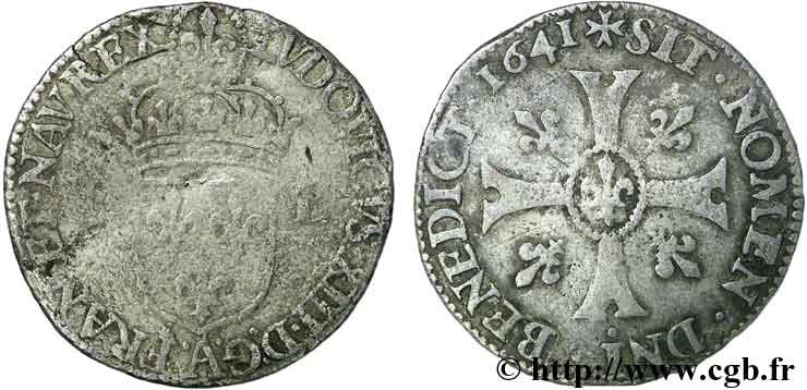 LOUIS XIII LE JUSTE Douzain de 15 deniers 1641 Paris TB+
