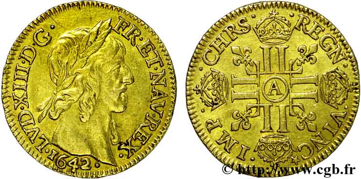 LOUIS XIII Louis d or aux huit L (effigie de Jean Warin) 1642 Paris, Monnaie du Louvre XF/AU