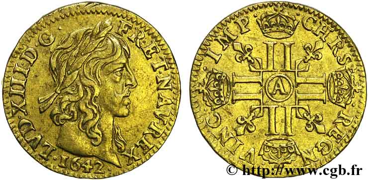 LOUIS XIII LE JUSTE Demi-louis d or aux huit L (effigie de Jean Warin) 1642 Paris, Monnaie du Louvre TTB+