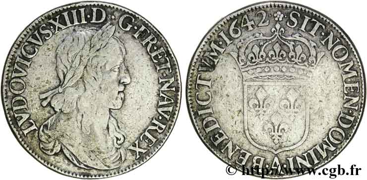 LOUIS XIII  Écu, buste drapé (1er buste de Jean Warin) 1642 Paris, Monnaie de Matignon fSS