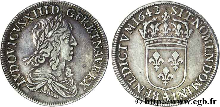 LOUIS XIII LE JUSTE Demi-écu, 3e type, 2e poinçon de Warin 1642 Paris, Monnaie du Louvre TTB