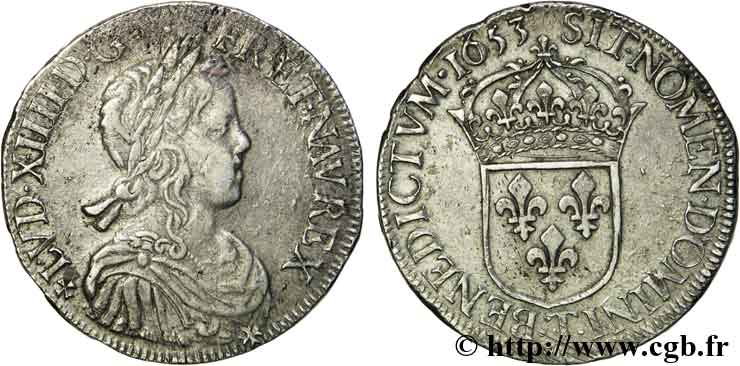LOUIS XIV &nbsp;THE SUN KING&nbsp; Écu à la mèche longue 1653 Nantes SS