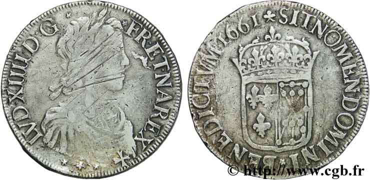 LOUIS XIV  THE SUN KING  Écu de Navarre à la mèche longue 1661 Saint-Palais fSS