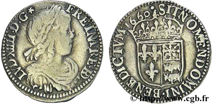 LOUIS XIV LE GRAND OU LE ROI SOLEIL Douzième d écu de Béarn à la mèche longue 1660 Pau TTB