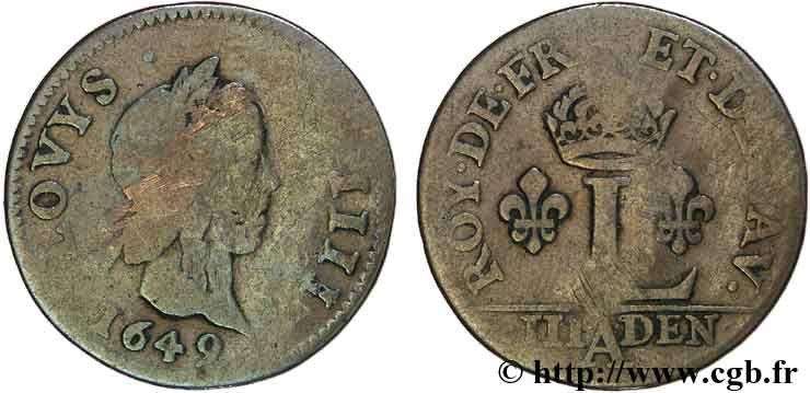 LOUIS XIV  THE SUN KING  Essai du liard à l’L couronnée 1649 Paris, Monnaie du Louvre ? RC+