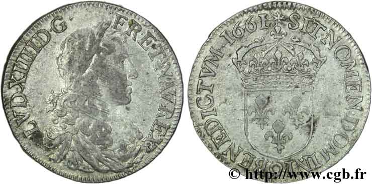 LOUIS XIV  THE SUN KING  Demi-écu au buste juvénile, 1er type 1661 Rennes MBC