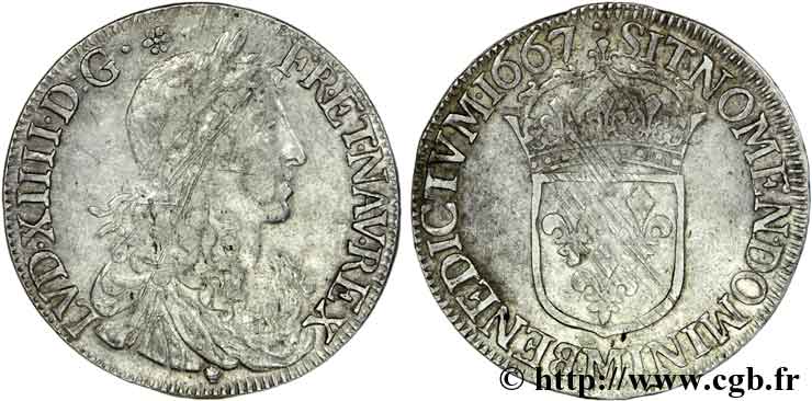 LOUIS XIV  THE SUN KING  Demi-écu au buste juvénile, 1er type 1667 Toulouse BB