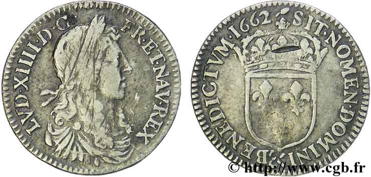 LOUIS XIV  THE SUN KING  Douzième d écu au buste juvénile 1662 Aix-en-Provence BC+