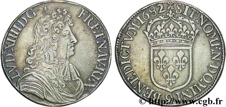 LOUIS XIV  THE SUN KING  Écu à la cravate dit du “Parlement” 1682 Rennes XF