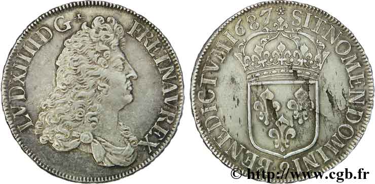 LOUIS XIV &nbsp;THE SUN KING&nbsp; Écu dit “au buste drapé à l’antique” 1687 Rennes AU