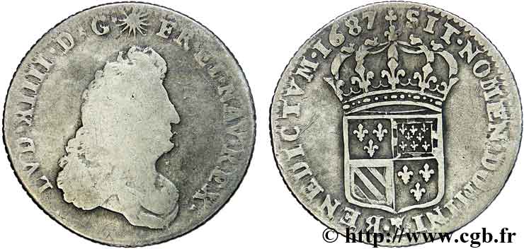 LOUIS XIV  THE SUN KING  Huitième d écu de Flandre, buste étroit 1687 Lille SGE/fSS