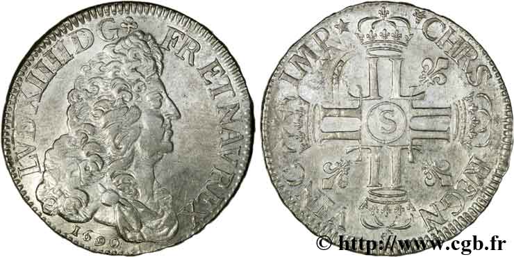 LOUIS XIV  THE SUN KING  Écu aux huit L, 1er type 1690 Reims MBC+