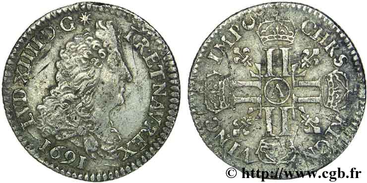 LOUIS XIV  THE SUN KING  Douzième d écu aux huit L, 1er type 1691 Paris SS/fSS