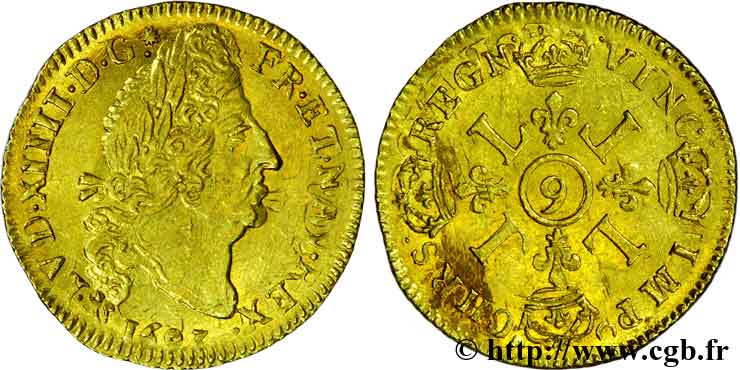 LOUIS XIV LE GRAND OU LE ROI SOLEIL Louis d or aux quatre L 1693 Rennes TTB+