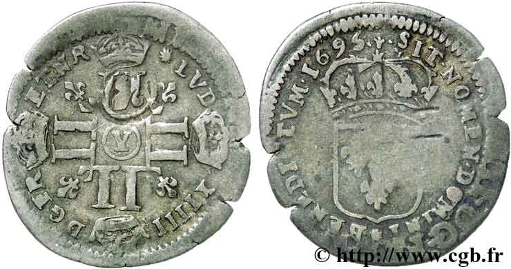 LOUIS XIV  THE SUN KING  Quinzain aux huit L 1696 Bourges q.BB/MB