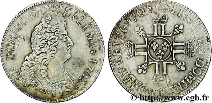 LOUIS XIV LE GRAND OU LE ROI SOLEIL Écu aux huit L, 2e type 1705 Rouen TTB